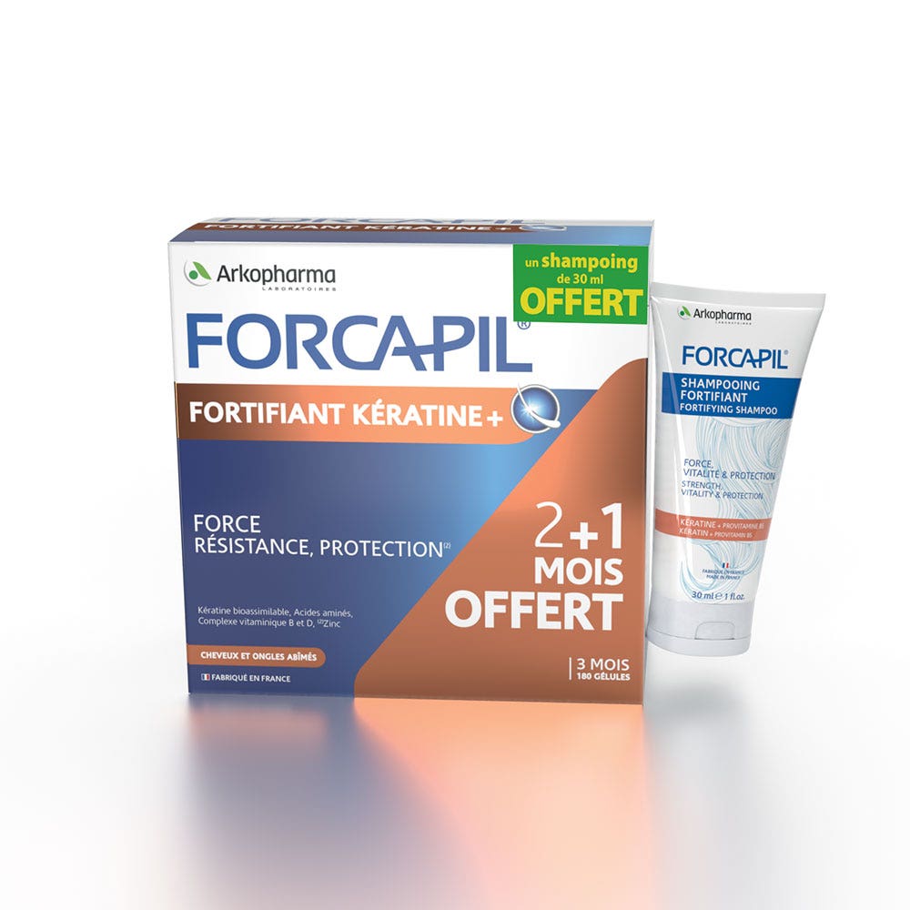 Arkopharma Forcapil Fortificante queratina+ cabello y uñas dañadas 180 cápsulas + champú 30ml gratis