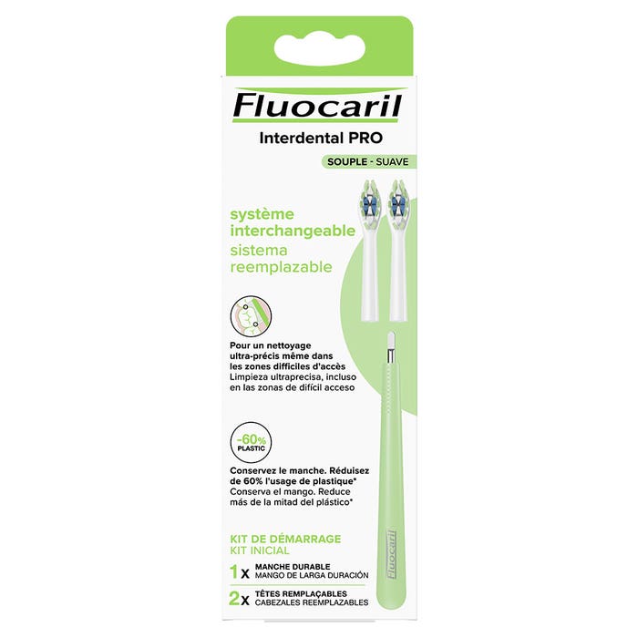Cepillo de dientes con cabezal recambiable Interdental PRO Souple Starter Kit Fluocaril