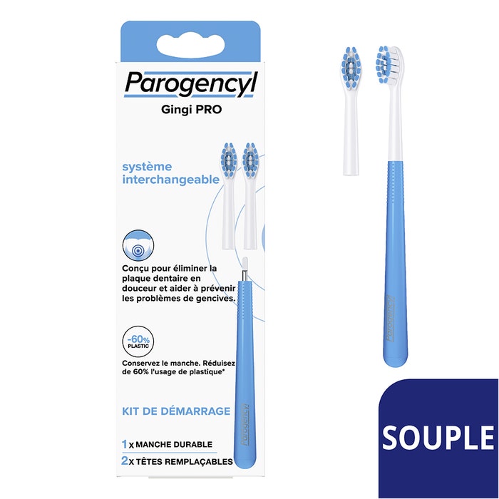 Kit de inicio de cepillo de dientes suave Gingi PRO con cabezal reemplazable Parogencyl