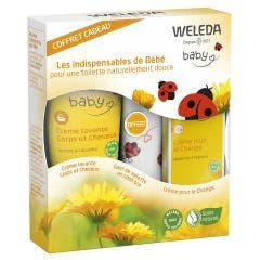 Les indispensables de Bébé Calendula Crème Lavante et Crème Change + Gant de Toilette Weleda
