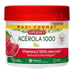 Acerola 1000 Bio A Croquer 60 Comprimes x60 Comprimés à croquer Vitamine C Naturelle Superdiet