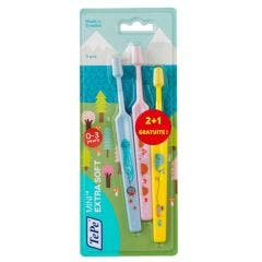 Cepillos de dientes suaves x3 Mini Extra Soft de 0 a 3 años Tepe