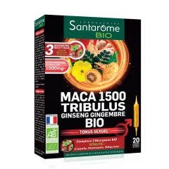 Maca 1500 Abrojo Ginseng Jengibre Bio 20 Ampollas Vigor Sexual 20 Ampoules x 10ml Santarome