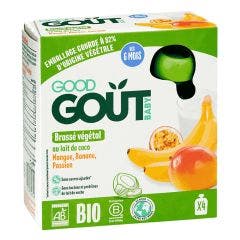Dessert Brassé Végétal Gourdes au lait de coco, Mangue, Banane, Passion Bio 4x85g Dès 6 mois Good Gout