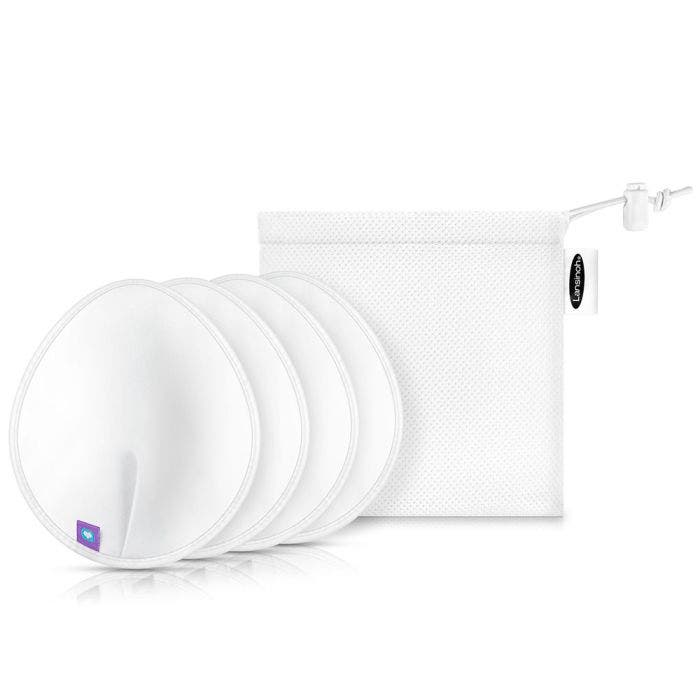 Lansinoh Almohadillas de lactancia reutilizables para madres lactantes, 4  almohadillas absorbentes lavables, color blanco, incluye bolsa de lavado de